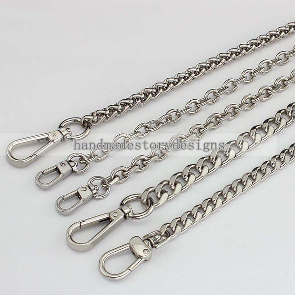 Silver Crossbody Purse Strap Chain, Thick Metal Shoulder Handbag Strap, Iron Bag Handle Replacement, High Quality Pouches Wallet Chain Strap