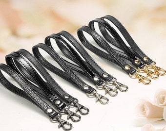 1.2cm Width, High Quality Genuine Leather Bag Strap Chain, Clutch Purse Handle, DIY Handbag Wallet Pouches, Black Wristlet Strap