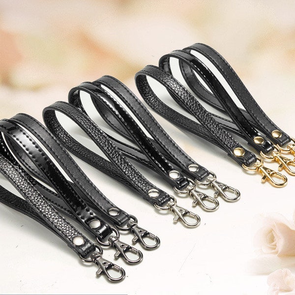 1.2cm Width, High Quality Genuine Leather Bag Strap Chain, Clutch Purse Handle, DIY Handbag Wallet Pouches, Black Wristlet Strap