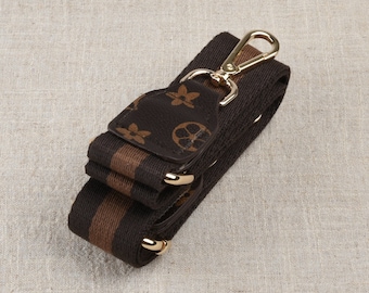 1.5"(3.8cm) Brown Stripe Crossbody Bag Strap, 53 inch Adjustable Shoulder Handbag Chain Strap, Thick Canvas Leather Purse Handle Replacement