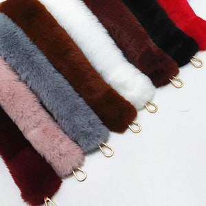 High Quality Fluffy Fur Crossbody Bag Strap, Metal Shoulder Purse Chain, Furry Handbag Strap, Rabbit Fur Strap Replacement Handle for Clutch