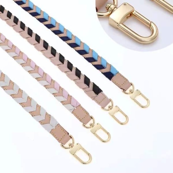 2.2cm Full Grain Braided Leather Purse Strap, Shoulder Handbag Strap, Pouch Handle Replacement, High Quality Pink Leather Wrapping Bag Strap