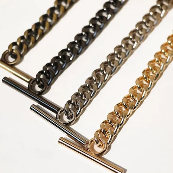 9mm Antique Brass/Silver/Gun/Gold Crossbody Purse Chain, Metal Shoulder Handbag Strap, Bag Handle Replacement, Chain Strap with T-Bar Clasps