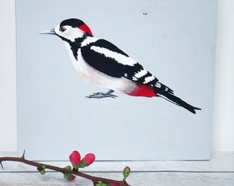 Aves pintadas en madera: pájaro carpintero gran y variado