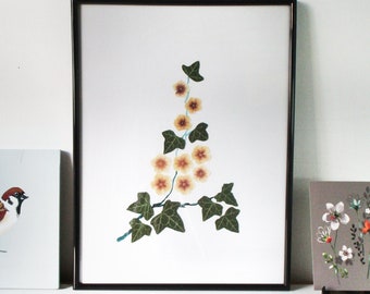 Botanical art - Collage mit Blatt und Blumen