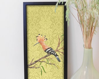 Art print, hop op tak met behang achtergrond, chinoiserie