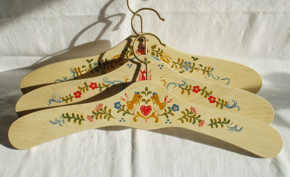 Hangers Cloakcoat Made Of Wood Set 3 Hand Painted In Peasant Painting And Country House Style German Handmade