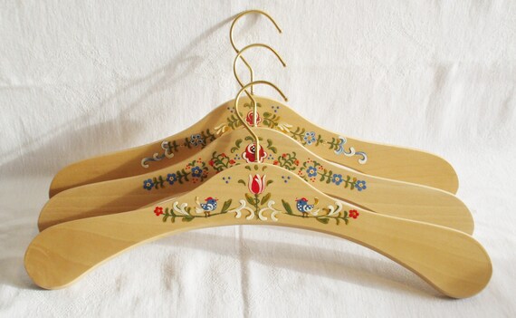 Wooden Coat Hanger Set Of 3 Hand Painted In Peasant Painting And Country House Style German Handicraft
