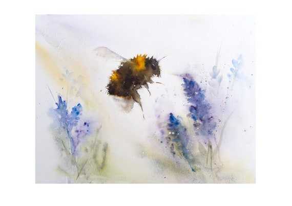 Antiquitaten Kunst Limited Editon Print Of A Bumble Bee On A Lavender Flower Cotrans Re