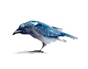 Gloam a watercolour giclee print of a crow by Jane Davies