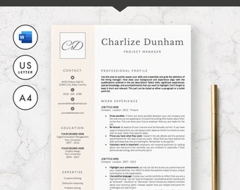 Creative Resume Template for Word, 1 - 3 Page Resume Template + Cover Letter + References, Modern Resume Template, Professional CV Design