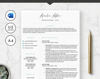 Professional Resume Template Word, Resume Cover Letter, Creative Resume, Finance Resume | Digital Download 1 2 3 Page Resume Templates