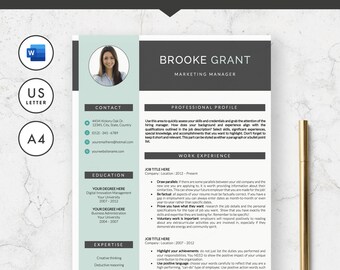 Resume Template for Word, CV Template, Modern Resume Template, Instant Download, Executive Resume Template, CV Design, 1-3 Page Resume