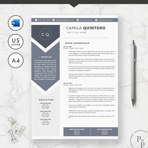 Creative Resume Template for Word, Creative CV Template + Cover Letter, Resume Design, 1 - 3 page Resume, Professional Resume, Monogram