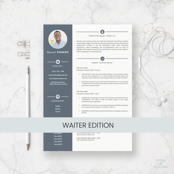 waiter resume template for