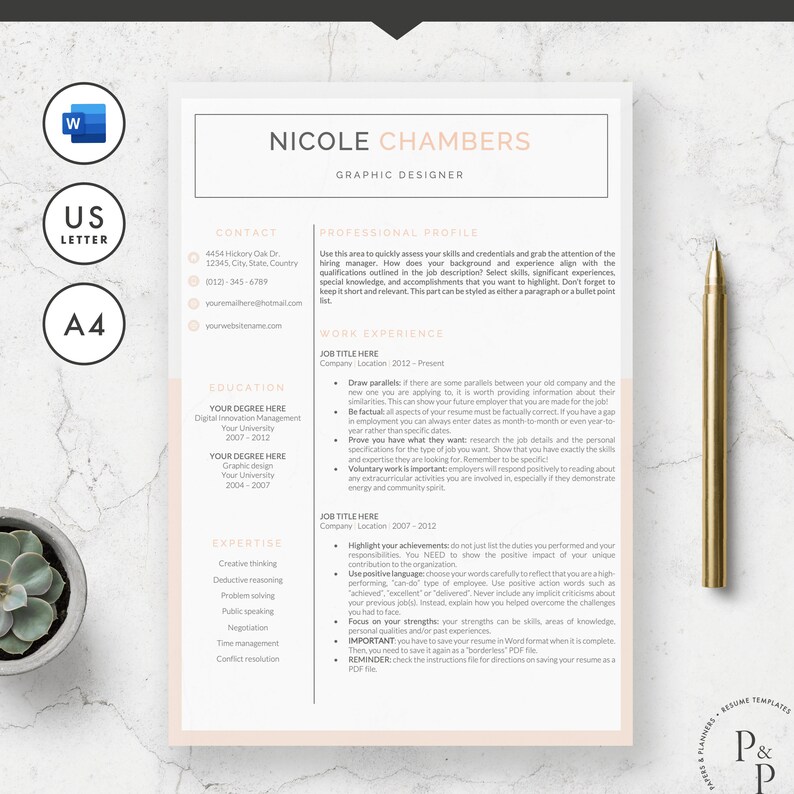 Professional Resume Template For Word One Two And Three Page Etsy Professional Resume Template For Word One Two And Three Page Etsy