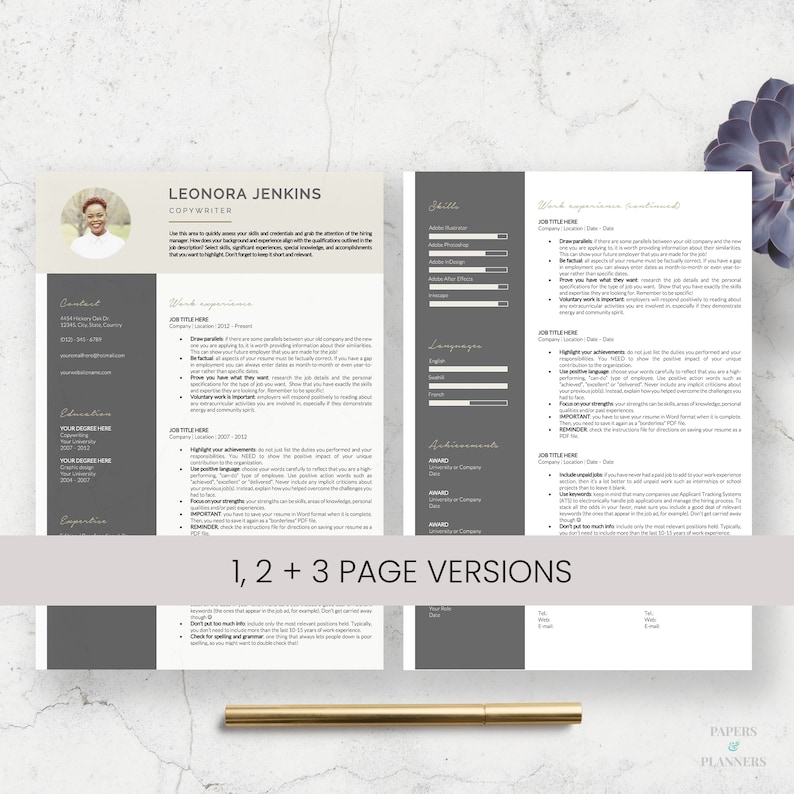 Simple Resume with Photo Two page Resume Curriculum Vitae for Word One page Resume Clean CV Design Resume for student