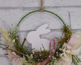 Window decoration wood rabbit metal ring Easter spring