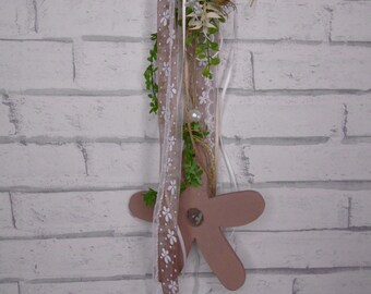 Window decoration wood flowers beige