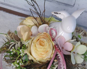 Table decoration table arrangement spring** cream** yellow** rabbit**