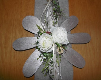 Door decoration - wall decoration,wood flower in grey