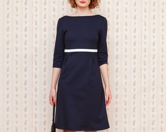 Empire dress Martine dark blue cream white