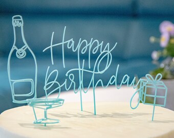 Cake Topper Set happy birthday Sekt Flasche champangner Mädelsabend JGA