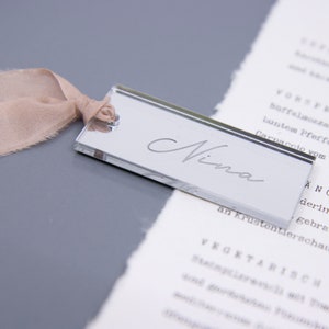 Place cards with names personalized made of mirror acrylic silver in different shapes Laser engraving image 2