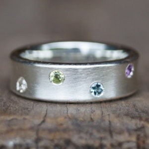 Ring Family Ring Convex Silver Brilliant Peridot Aquamarine Amethyst image 1