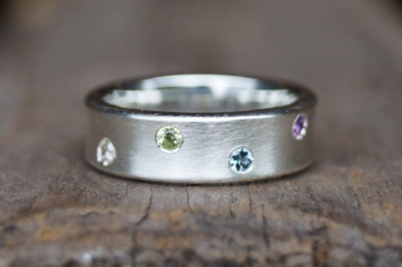 Ring Family Ring Convex Silver Brilliant Peridot Aquamarine Amethyst image 1