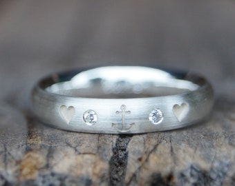 Antragsring Ring "fest verankert" Silber mit Herzen und mit Brillanten