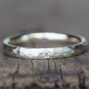 Single partner ring "we stay" hammered white gold women's ring with diamond