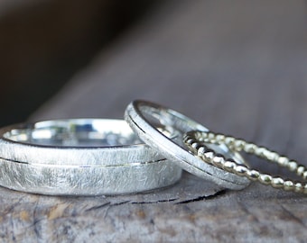 Wedding rings set partner rings "endless" silver ice-matt ladies' ring with side ring beads 585/- yellow gold