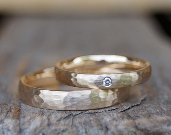 Wedding rings "we stay" hammered forged 585/- rose gold partner rings