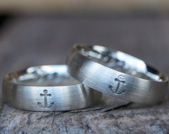 Partner rings "firmly anchored" 333/- white gold 1 brilliant