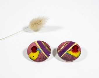 Ceramic Clip-on Earrings | Circle Ear Clips | Colorful Geometric Jewellery [253]