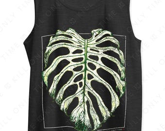 Monstera Devil Monster Unisex Tank Top: Hand-Drawn Vintage Style Exotic Tropical Plant Illustration, Comfort Colors