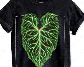 Philodendron Verrucosum Unisex T-Shirt: Hand-Drawn Distressed Vintage Style Tropical Plant Illustration Comfort Colors Tee