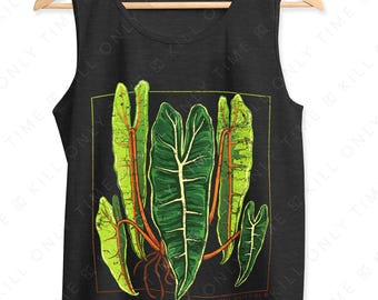 Philodendron Billietiae Unisex Tank Top: Hand-Drawn Vintage Style Exotic Tropical Plant Illustration, Comfort Colors
