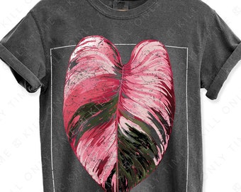 Philodendron Pink Princess Unisex T-Shirt: Hand-drawn Vintage Plant Illustration, Variegated Foliage Art, Comfort Colors