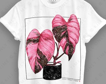 Philodendron Pink Princess II Unisex T-Shirt: Hand-Drawn Vintage-Distressed Tropical Plant Illustration Comfort Colors Tee