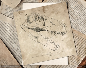 Utahraptor Skull Art Print, Vintage Dinosaur Fossil Wall Art, Dinosaur Skull Drawing, Utahraptor Anatomical Sketch, Jurassic Park Era Poster