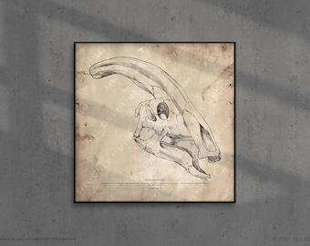 Parasaurolophus Skull Art Print, Vintage Dinosaur Skull Drawing, Dinosaur Fossil Print, Scientific Anatomical Art Drawing, Dinosaur Poster
