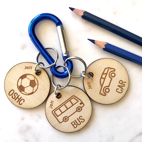 Key ring tag - After school reminder - Personalised laser cut - OSHC bus pick up - keychain - bag tag