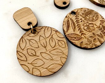 Leaf pattern Bamboo Wooden Earring parts / findings / blanks / components - Jewellery making