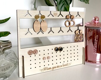 Personalised free standing earring display stand - Mother's Day Gift - customised - personalised - wood - keepsake - present - jewellery