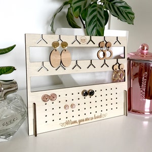 Personalised free standing earring display stand - Mother's Day Gift - customised - personalised - wood - keepsake - present - jewellery