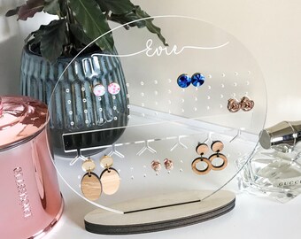 Personalised free standing earring display stand - Mother's Day Gift - customised/personalised - wood acrylic keepsake - present - jewellery