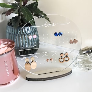 Personalised free standing earring display stand - Mother's Day Gift - customised/personalised - wood acrylic keepsake - present - jewellery