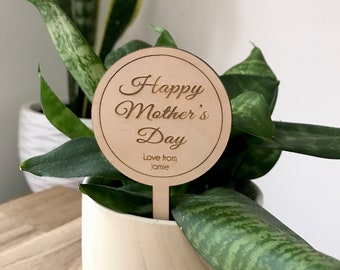Mother's Day gift - planter stick - flower pick - cake topper - laser cut wood - personalised - engraved - customised - small